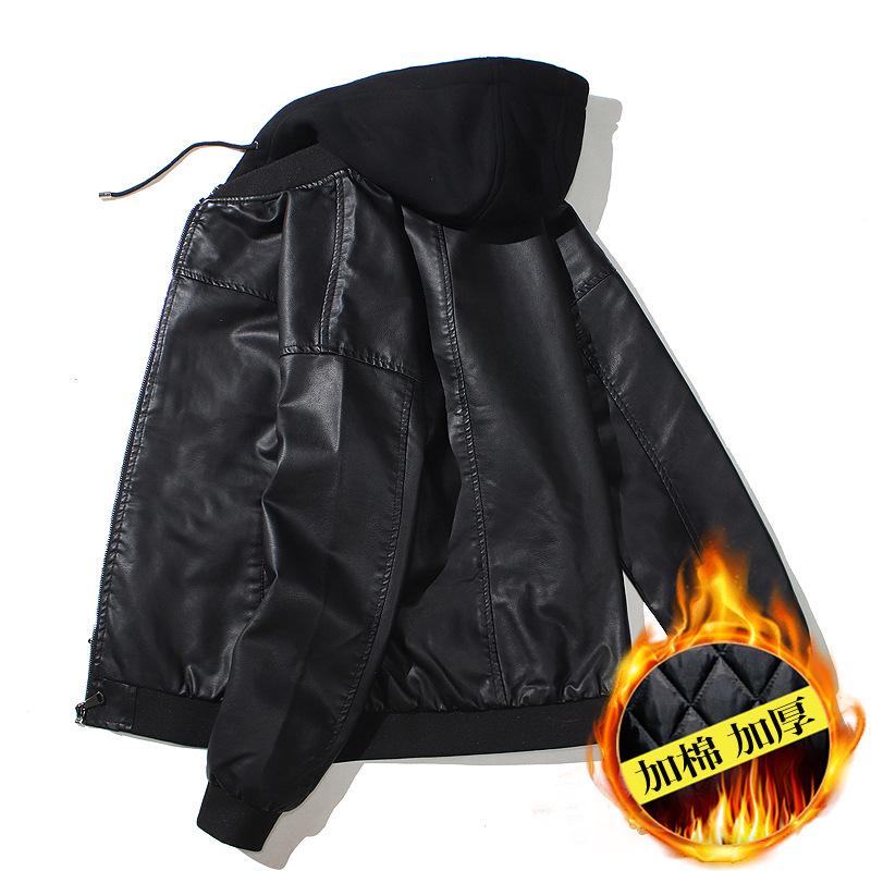 Мужская повседневная мотоциклетная куртка с капюшоном из ПУ кожи L