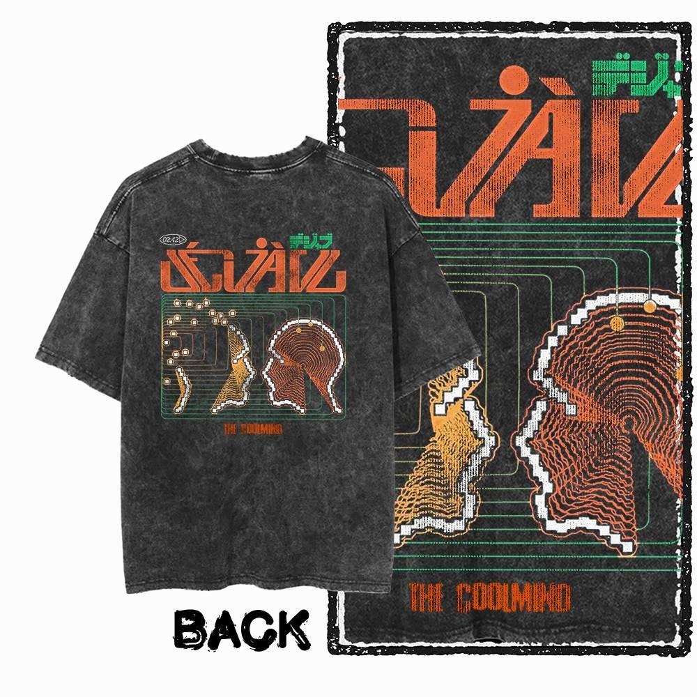 G13 Back Printing Cool Printing Men's T-shirt/pickled Streetwear Large Size Retro O-neck Men's T-shirt