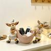 Resin Xmas Elk Decorative Bowl Cute Reindeer Ornament Jewelry Storage Tray  Home Decoration