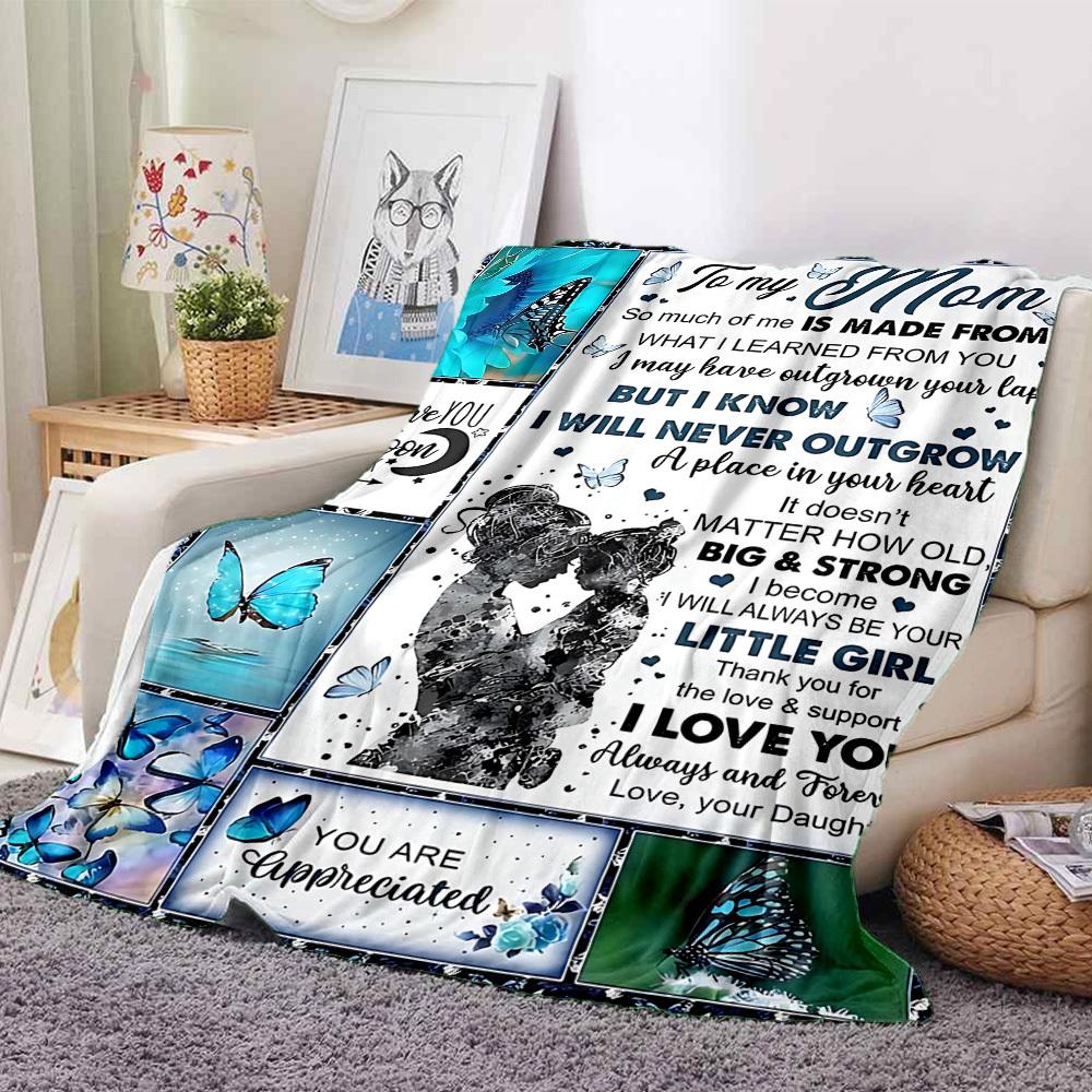 1pc Mom Daughter Love Blessing Print Blanket - Lightweight Flannel Blanket For Sofa, Bed, Living Room, Office, Outdoor Travel, Camping, Soft 040