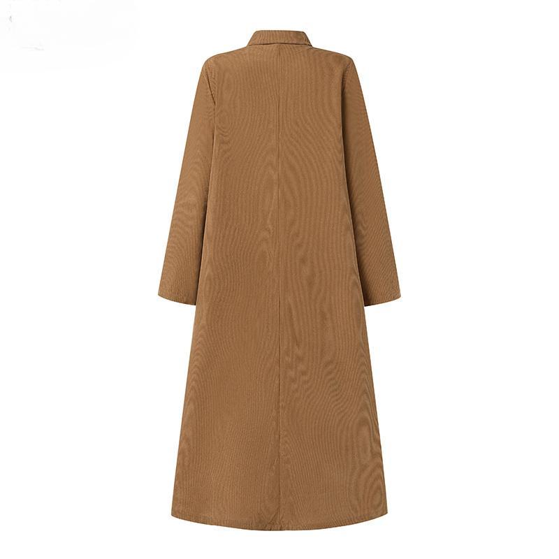 Women's Maxi Dress Turn Down Collar Long Sleeve Retro Long Dress Plus Size Coats
