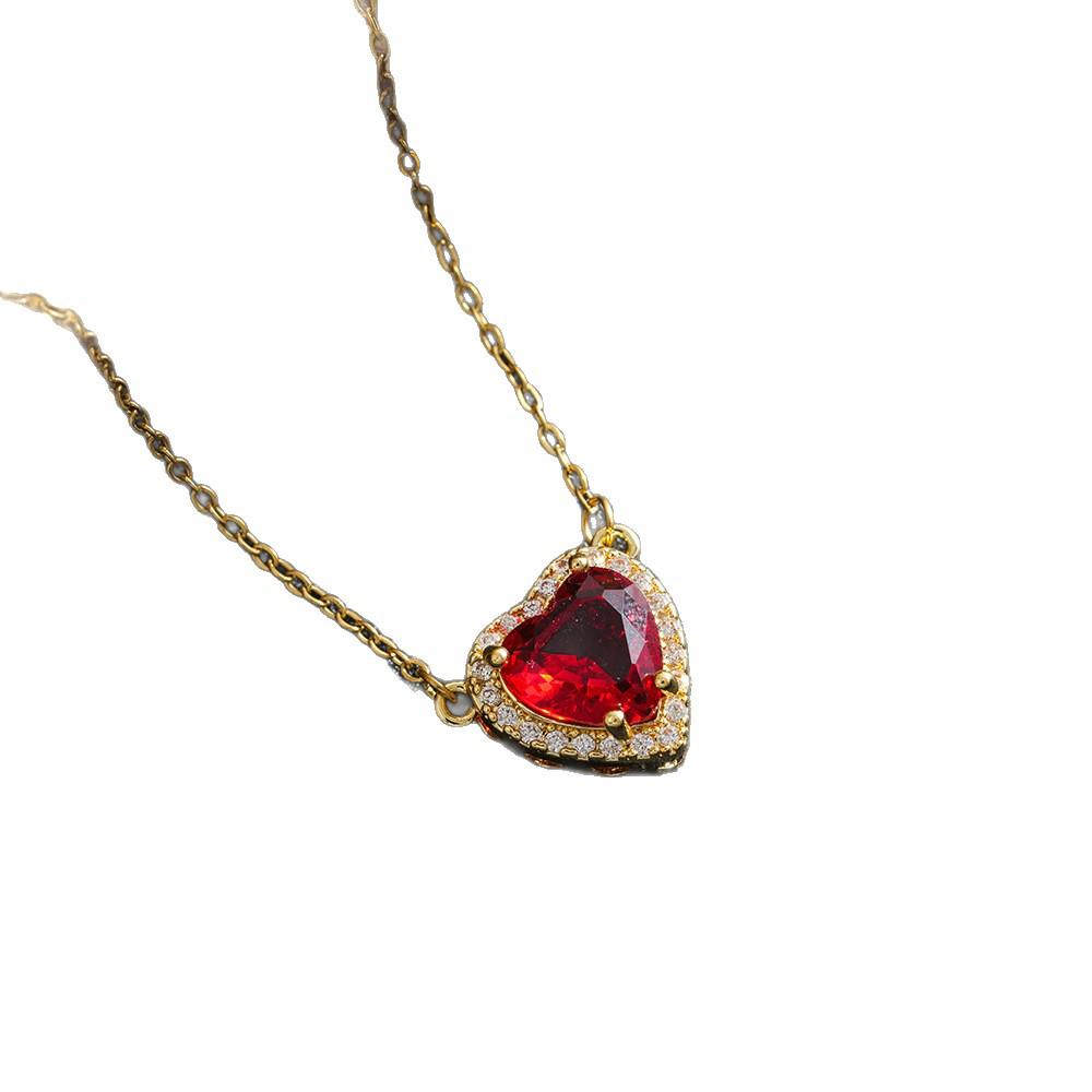 Titanium Steel Sword & Red Heart Necklace Set with Micro-Set Cubic Zirconia Arrow and Layered Clavicle Chain.