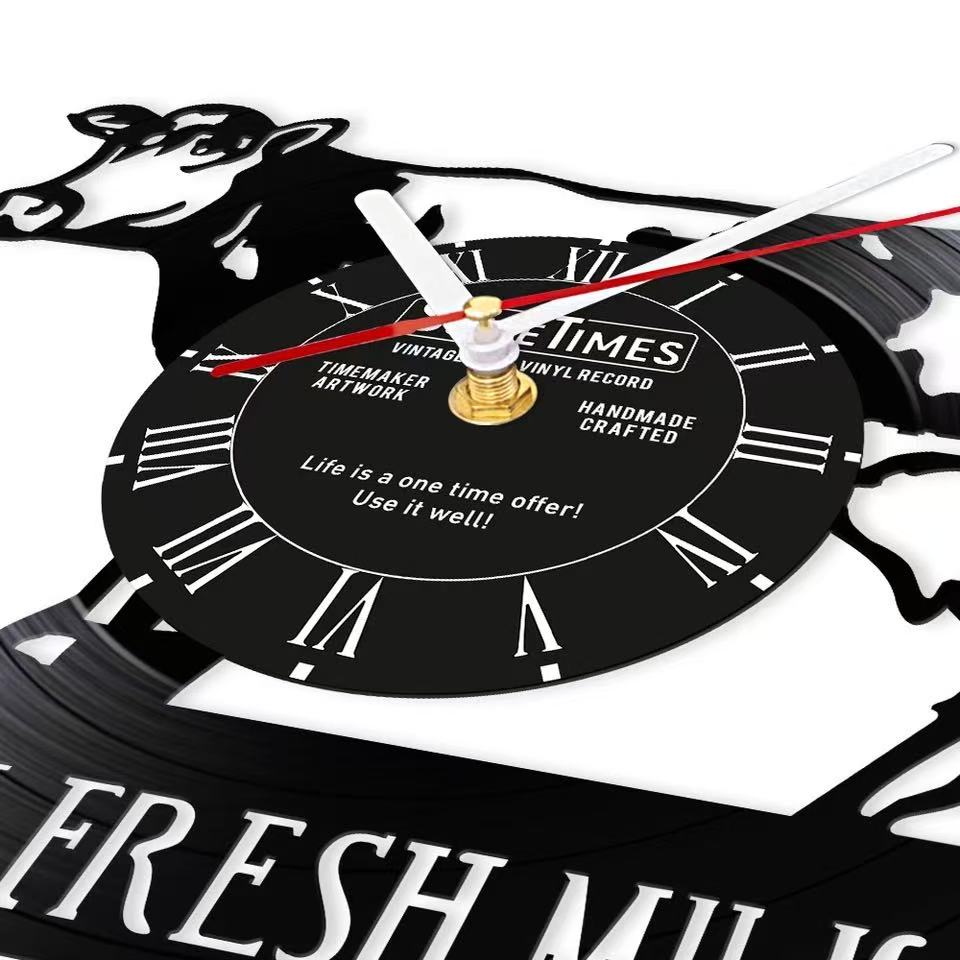 Farm Fresh Milk Art Vinyl Record Wall Clock Customizable Name Personalized Agricultural Market Cow Logo Decoration Wall Clock