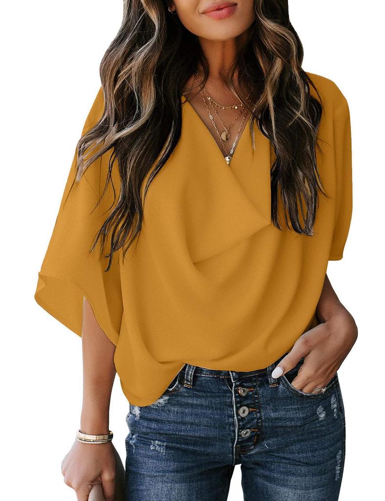 2026 Chiffon V-Neck Loose Casual Top - European & American Style Women's Shirt