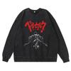 Schwergewicht 360g Gewaschener Vintage Berserk Anime Streetwear Baumwolle Pullover Hoodie Herren