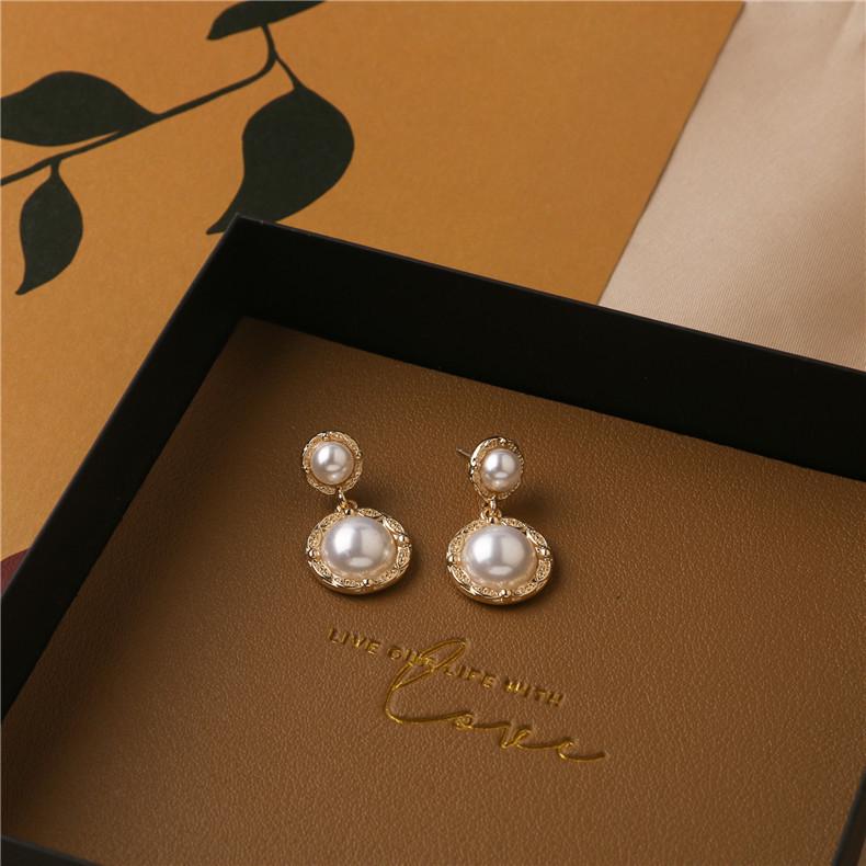 Koreanische Luxus Perlenkreis 925 Sterling Silber Nadel Ohrringe, Französischer Retro Ethnischer Stil Gold Tropfenohrringe