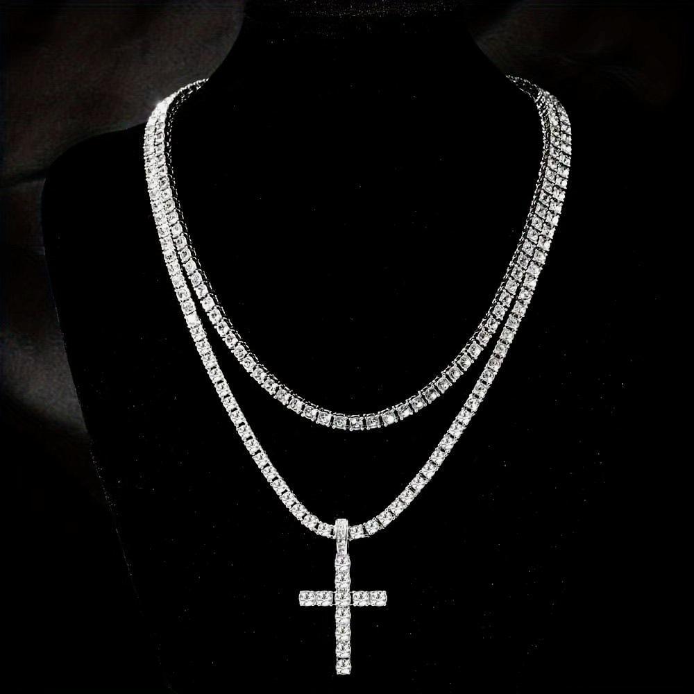 4mm Alloy Cuban Tennis Chain Necklace: Hip Hop Layered Clavicle Jewelry with Pendant for Men