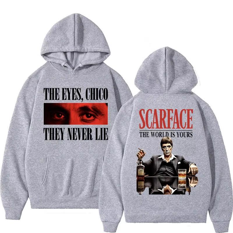 Tony Montana Scarface Vintage Graphic Hoodie Men Women Hip Hop Harajuku Oversized Long Sleeve Pullover Sweatshirt Retro Movie Fleece Top