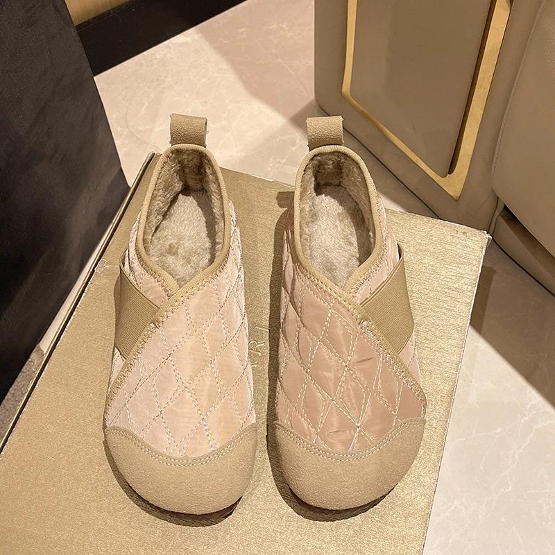 Women's Fashion Low Heel Cotton Shoes Winter New Round Head Deep Mouth Splicing Soft Sole Anti-slip Wear-resistant Low Top Shoes