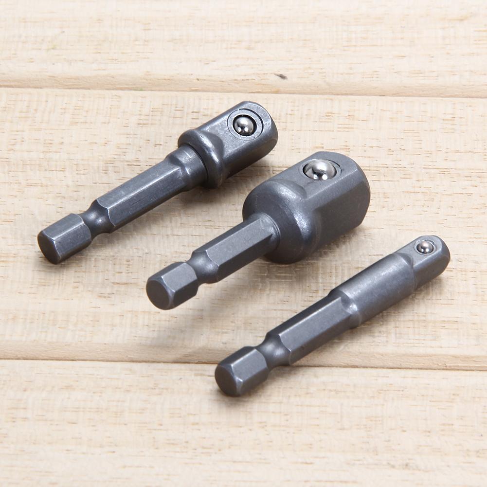 3Pcs Drill Socket Adapter 1/4 3/8 1/2 Size Hex Shank Impact Drill Bar Socket Adapter Square Head Drill Bit Power Tools