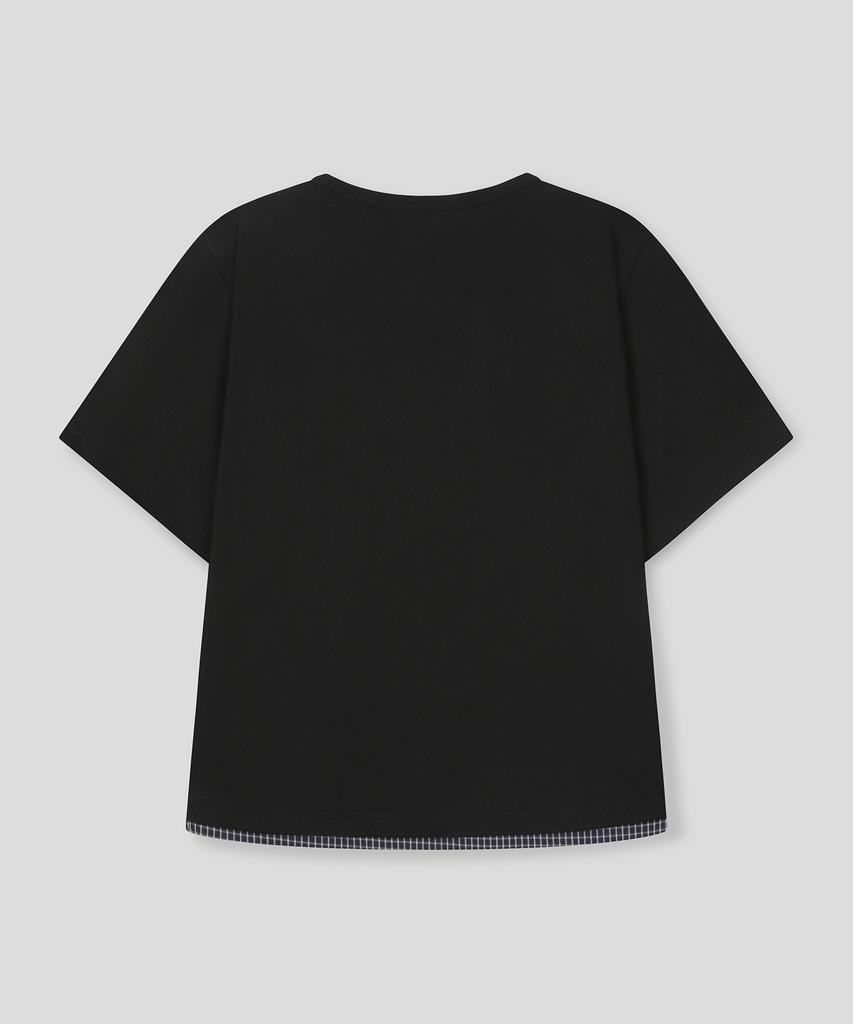 SLOW RECORD HOUSE Layered Check Roll-Up T-Shirt_Black