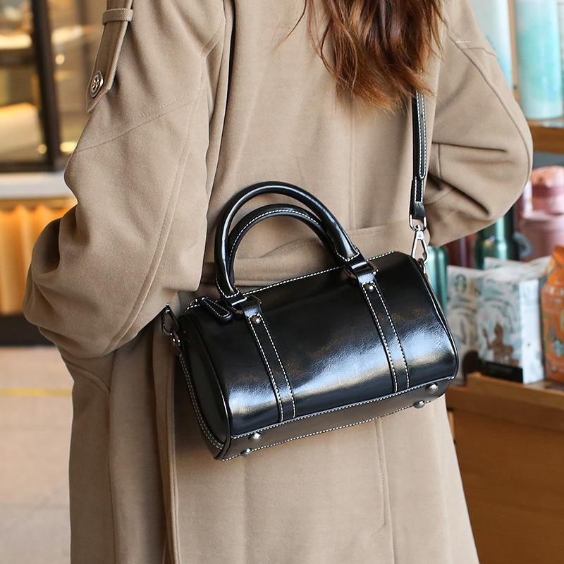 Genuine Leather Women's Messenger Bag New Boston Handbag Women's Niche High-end Shoulder Bag