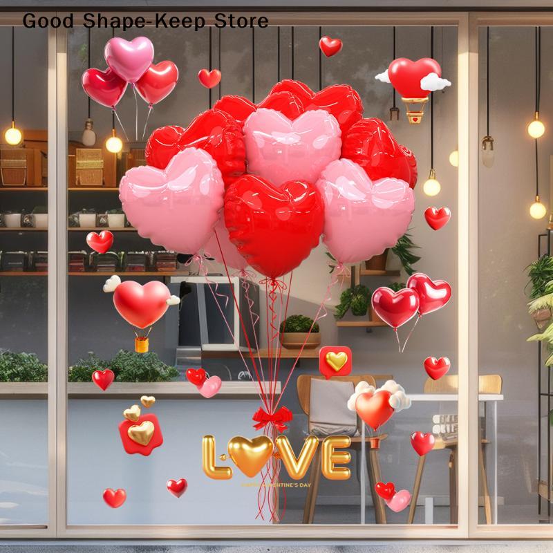 Romantic LOVE Valentine's Day Convenience Store Glass Decor Electrostatic Stickers Sweetheart Balloon Stickers Window Stickers