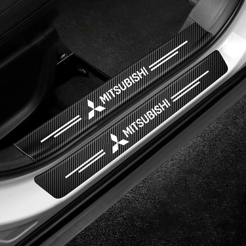 Carbon Fiber Car Door Sill Protector for Mitsubishi All Models Outlander Lancer ASX Pajero Threshold Strip Sticker Accessories