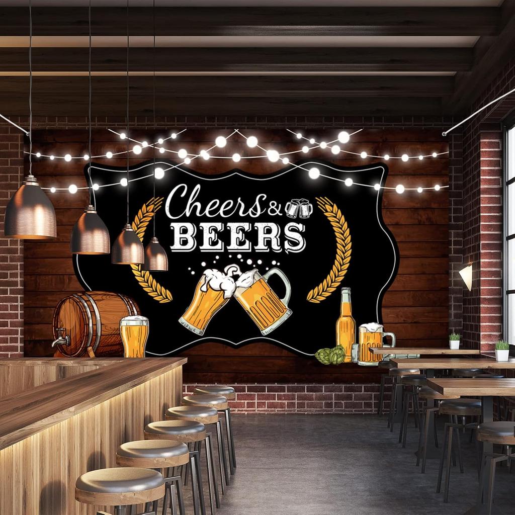 Cheers and Beers Party Decorations,Retro Rustic Wooden Board 30th 40th 50th Birthday Theme Party Photography Banner Backdrop for Men Beer Whiskey