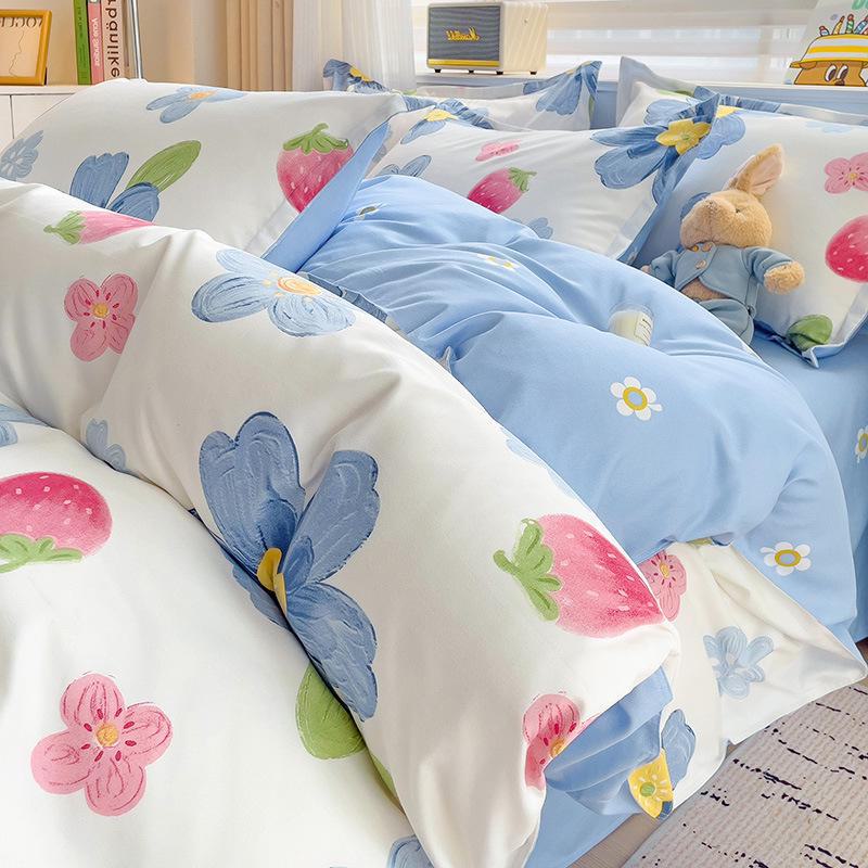 Fresh Literary Style Glutinous Cotton Bedding Set - Four-Piece Set for Dormitory or Home