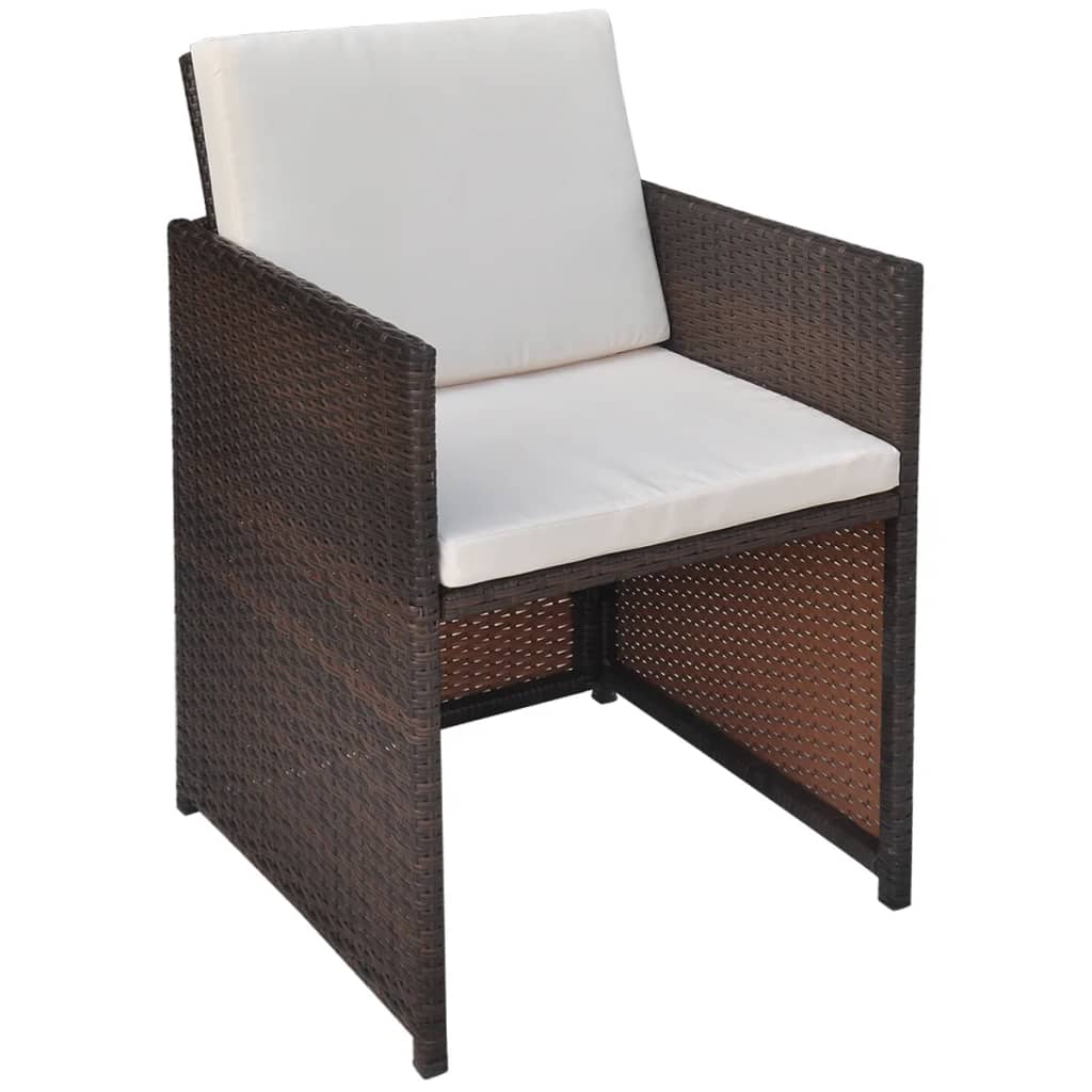 Garden Chairs 2 Pcs with Cushions and Pillows Poly Rattan Brown