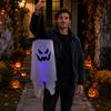 Halloween Hanging Ghost Decoration with Witch Hat and LED Lights for Indoor Outdoor Party Haunted House Yard Hanging Decor