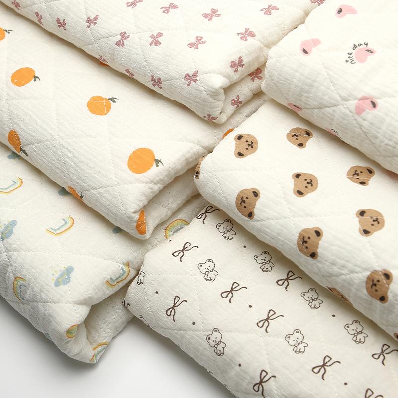 0.5m/2m Thicken Pure Cotton Double-layer Crepe Printed Quilted Cotton Fabric for Sewing Pajamas DIY Children's Clothing Fabrics