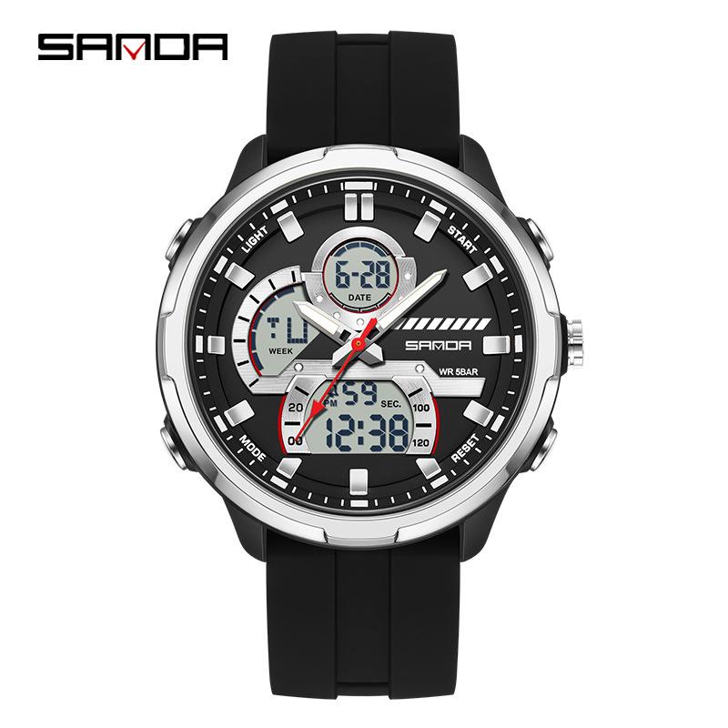 Sanda Men's Multifunctional Waterproof Luminous Watch with Dual Display and Alarm