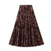 Qooth Elegant Women A Line Pleated Flower Skirt Midi Length Elastic Waist Casual Skirt QT2753