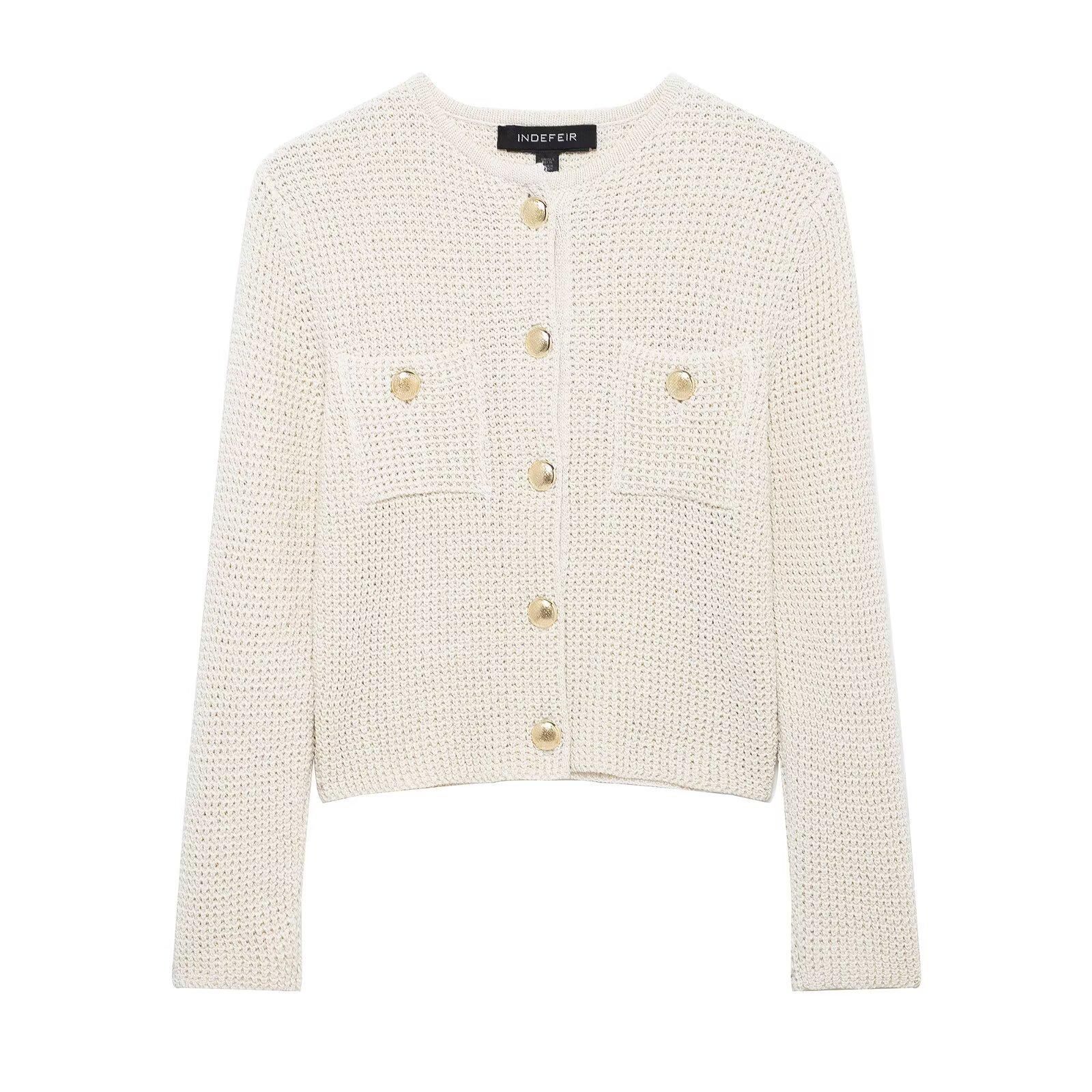 

Женский весенний джемпер TAOP&ZA для поездок на работу, с круглым вырезом, однобортный, с длинным рукавом, вязаный 6771034 Large бежевый