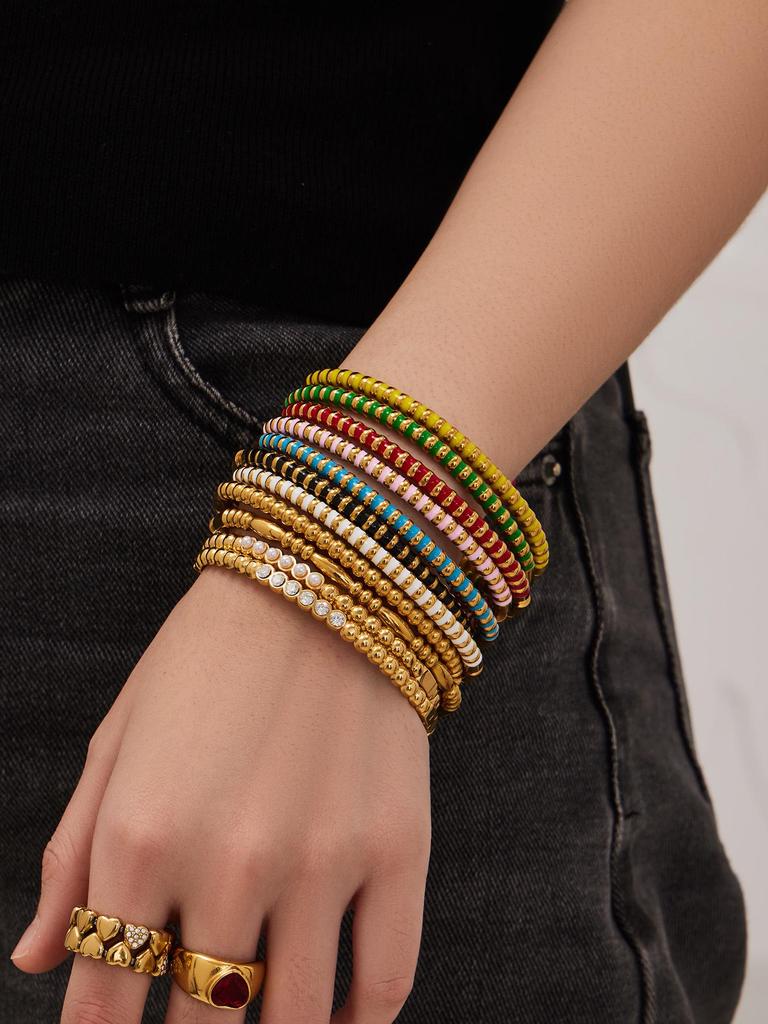 European & American Fashion Seashell Pearl Zircon Gold Bead Bracelet - Stainless Steel Light Luxury Women's Hand Jewelry