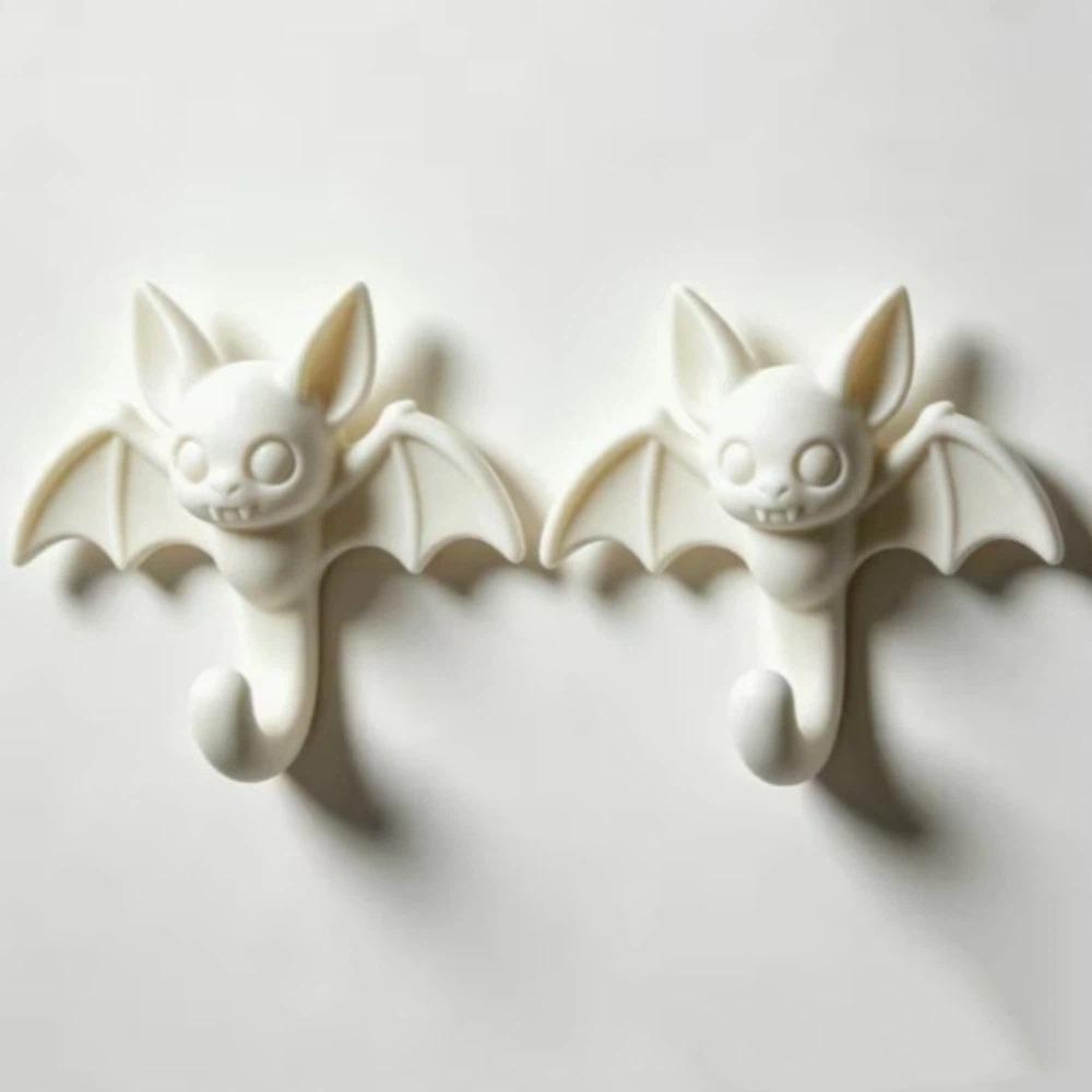 2PCS 3D Printed Cartoon Bat Shaped Wall Hook Self Adhesive Clothes Hook Storage Hooks Office