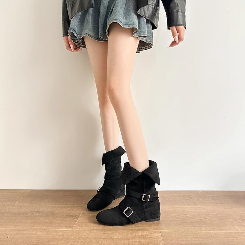 Retro belt buckle two wear medium tube western cowboy boots women's new versatile and thin two wear