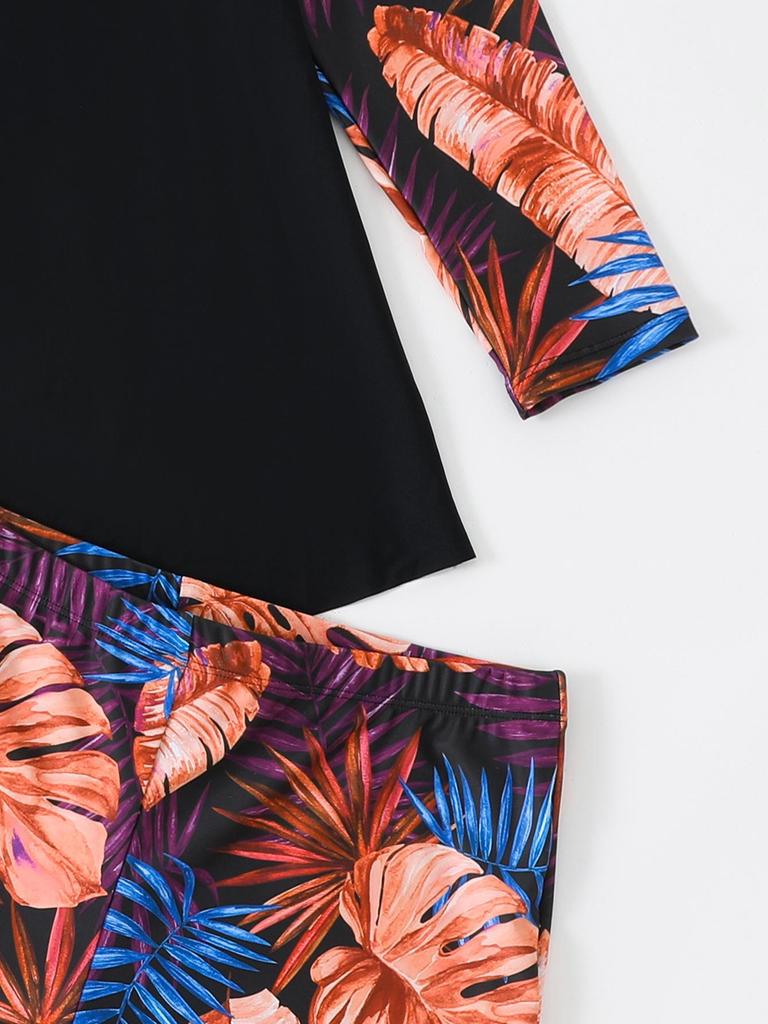 2025 European and American Plus Size Long Sleeve Two-Piece Tankini Swimsuit