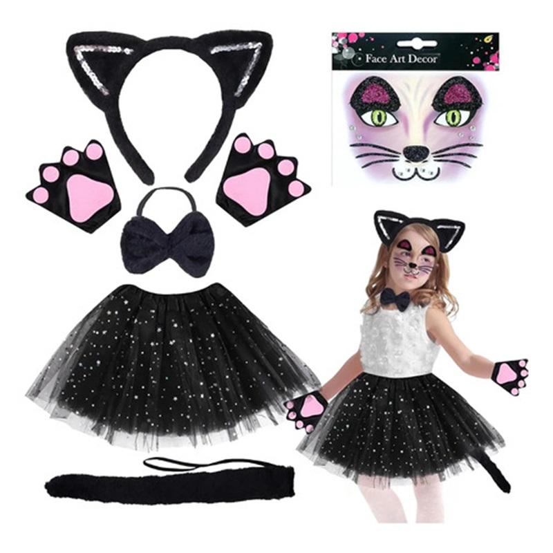 Cat Girl Costume, Tutu Skirt With Headband, Gloves, Tail color_name