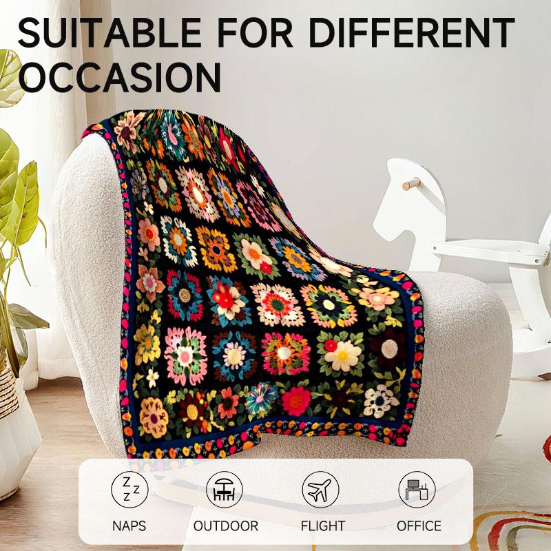 1 Piece Floral Pattern Flannel Blanket, Colorful, Soft, Suitable for Sofa, Bed, Office, All-season Use.