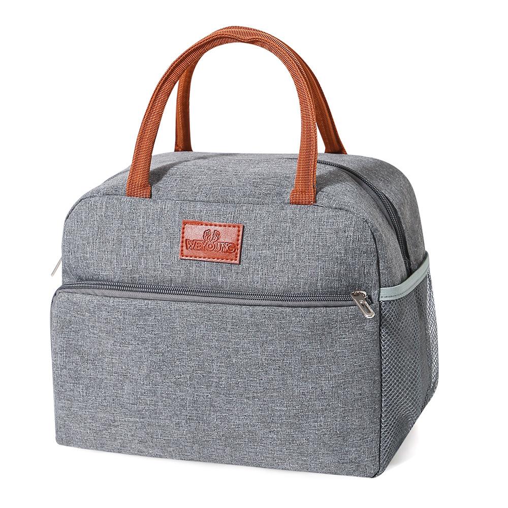 Borsa Tote Portatile Grigia Isolamento Fogli di Alluminio Ispessito Borsa Porta Pranzo per Lavoro in Ufficio Scuola Tessuto Oxford Borse Frigo da Picnic a Mano