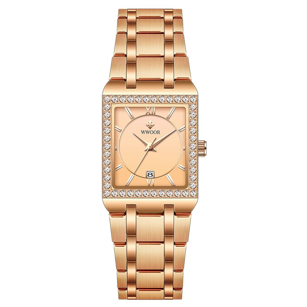 Wwoor Grip Love With Diamond Waterproof Square Steel Belt Quartz Women'S Watch Leisurely Fashion Women'S Watch 8858