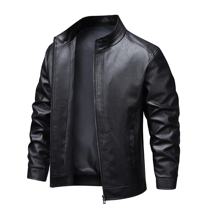 Men's Trendy PU Leather Jacket: Baseball Collar, Plus Size, Autumn/Winter, Dad Style