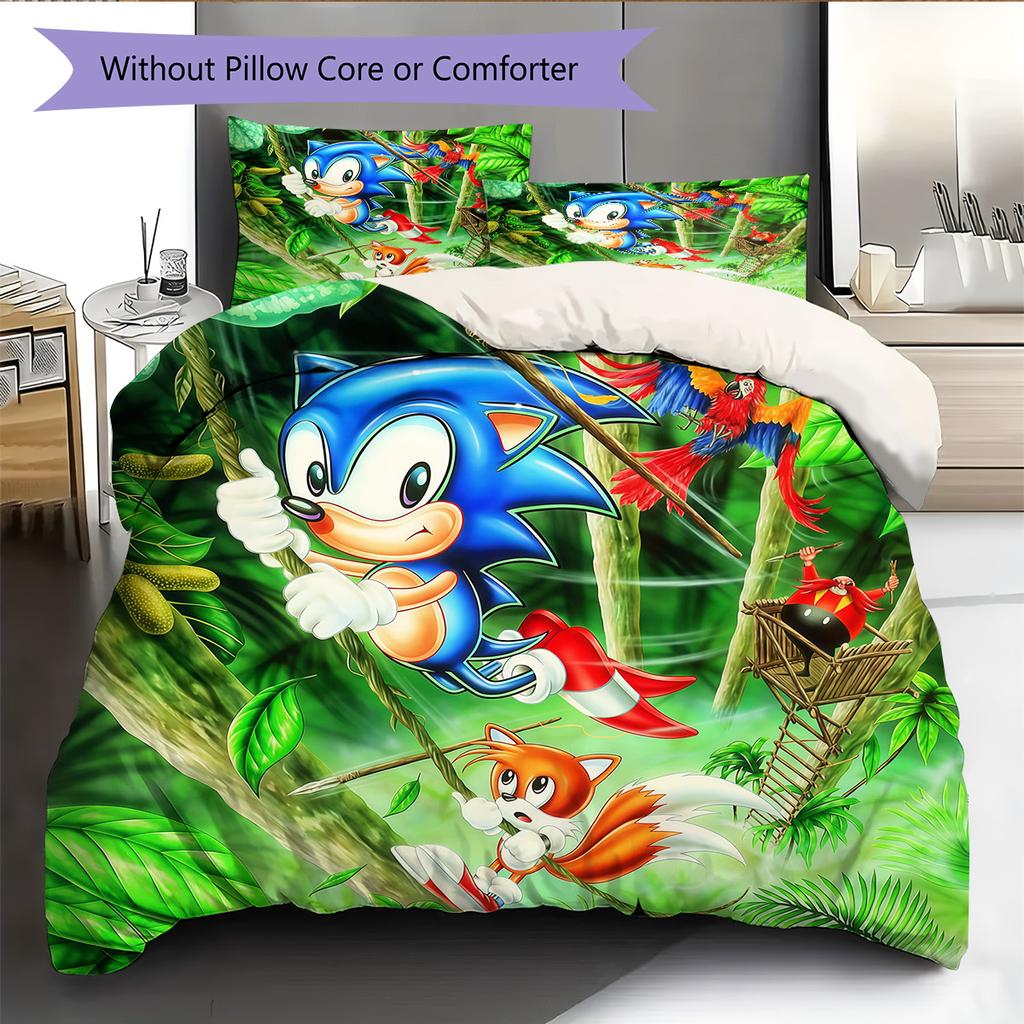 Sonic the Hedgehog2 Pattern Bedding Quilt Set  Home Decoration  Gift (1 * Duvet Cover + 2 * Pillowcase  Without Core)