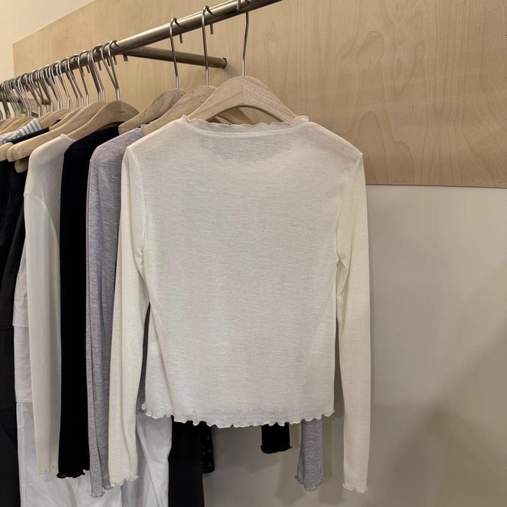 

Женская приталенная футболка с длинным рукавом из лиоцелла и хлопка с отделкой «салатный край» Medium бежевый