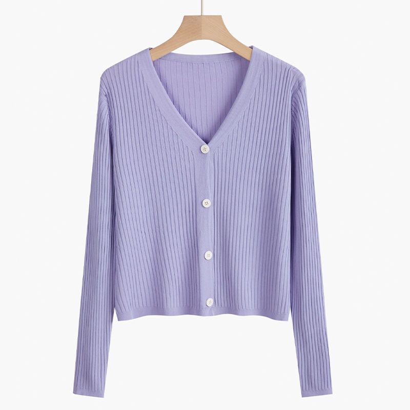 V-neck cardigan knitted jacket women's spring and summer short skirt slim-fitting thin top