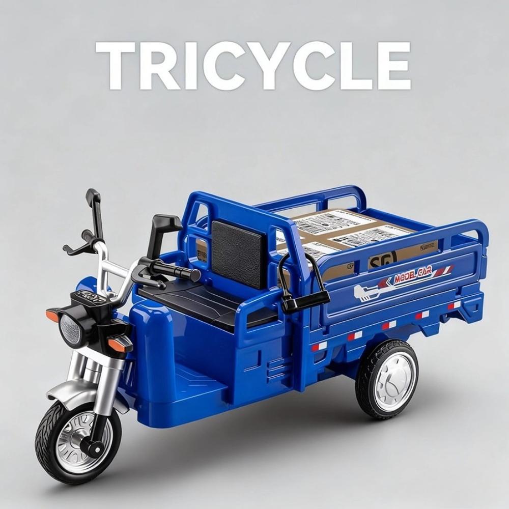 1:12 Tricycle 946 Retro Motorcycle Model Toy Car Sound Light Shock Absorption Express Delivery Vehicle Models Collection Gifts