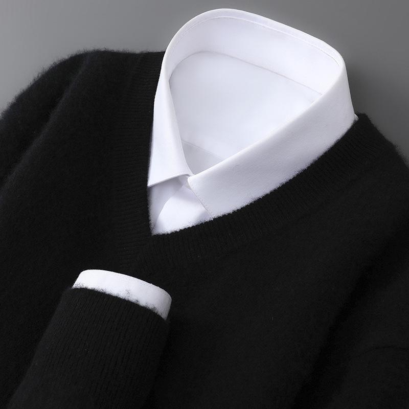 

Men’s Pure Wool V-neck Pullover - Casual Loose Knitwear for Autumn/Winter XL