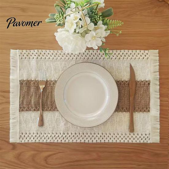 Farmhouse Fabric Placemats Bohemian Fringed Placemat Soft Cotton Linen Vintage Jacquard Machine Washable for Home Dining Table Decoration