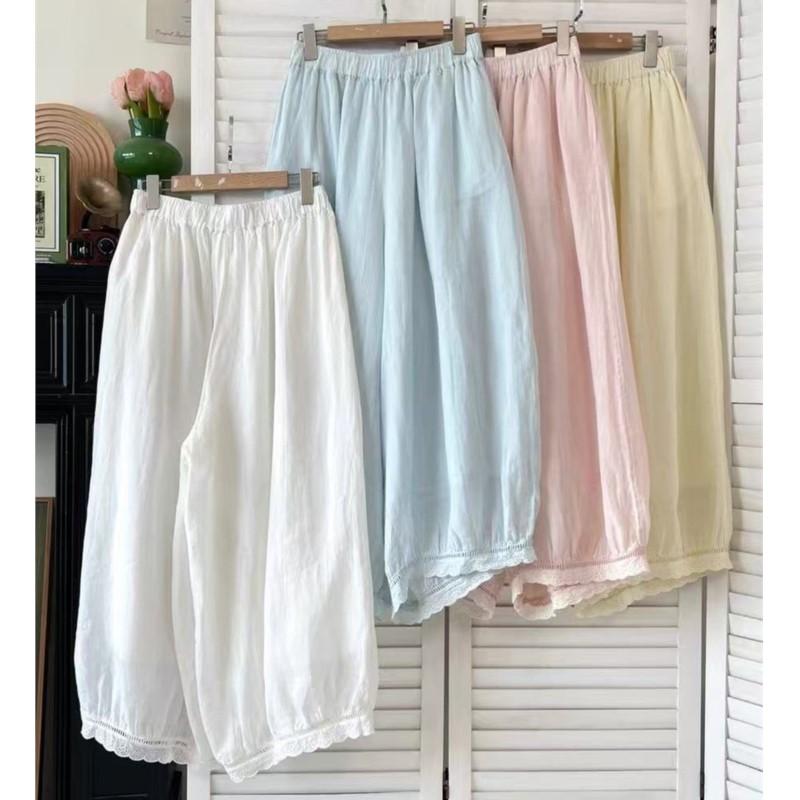 Johnature Fall Slacks Women Patchwork Lace Solid Color Loose Simple Harem Ankle-length Pants