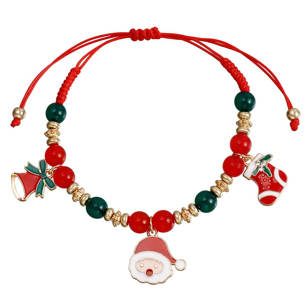 European and American Christmas Ornaments, Hand-woven Beaded Bracelet Sets, Snowman Elk Bells, Chinese Red Jewelry Gifts