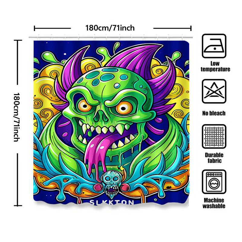 Tuniu Psychedelic Skull Shower Curtain Cool Cartoon Horror Art Decor Funny Bathroom Decor Gift