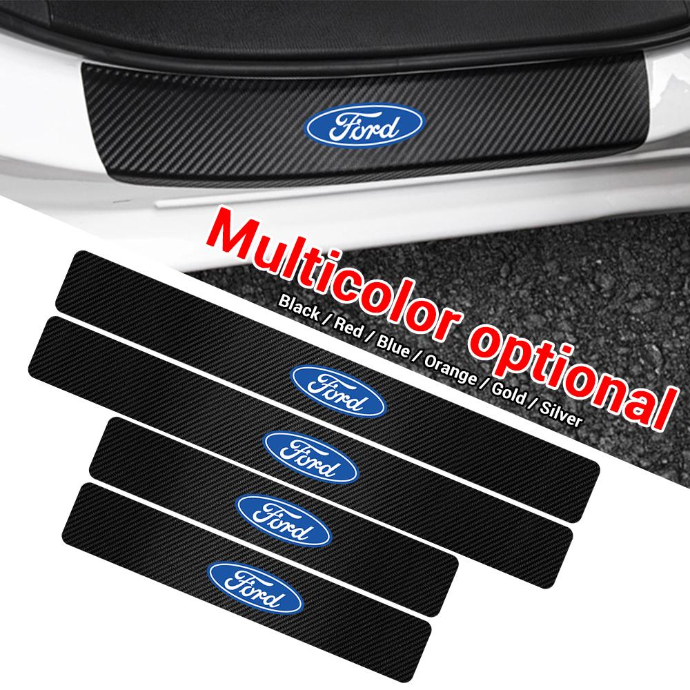 4pcs Carbon Fiber Car Anti Scratc Sticker Sill Protector Strip For Ford Ecosport Transit Escort Focus Kuga Tierra Fiesta Shelby