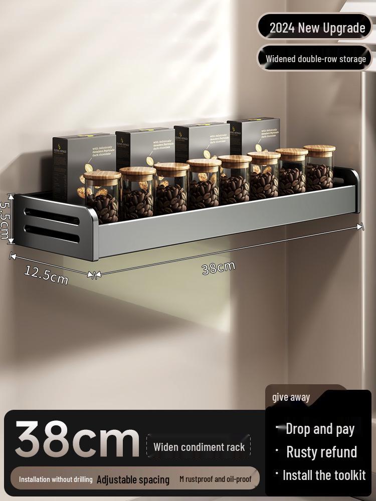 Wall-Mounted Cream Style Spice Rack with Seasoning Jars & Utensil Storage