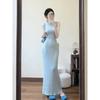 Gentle Ruyu Summer New Arrival Sexy Slim Hip Long Dress Pure Texture Sleeveless Waist Trimming Knitted Dress Women