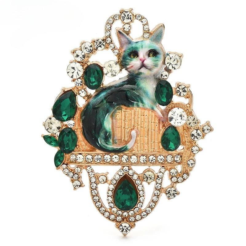 Cat Badge for Women Unisex Rhinestone Enamel Animal Party Brooch Pins Christmas Gifts