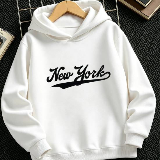 Vintage Letter New York Kids Hoodie Casual Loose Pullover Hooded Sweatshirt for Children