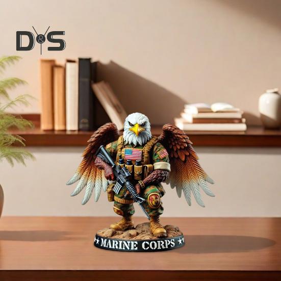 Eagle Soldier Statue Resin Military Eagle Figurine Patriotic Desktop Soldier Ornament for Home Entrance Living Room Decor Independence Day